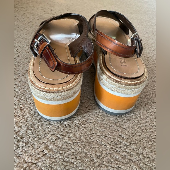 Prada Size 38 Wedge Brown Leather Sandals - Picture 3 of 12